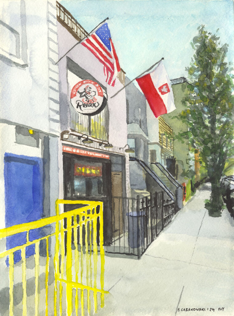 Pawel Cabanowski Watercolor, Restaurant Relax, Greenpoint, New York