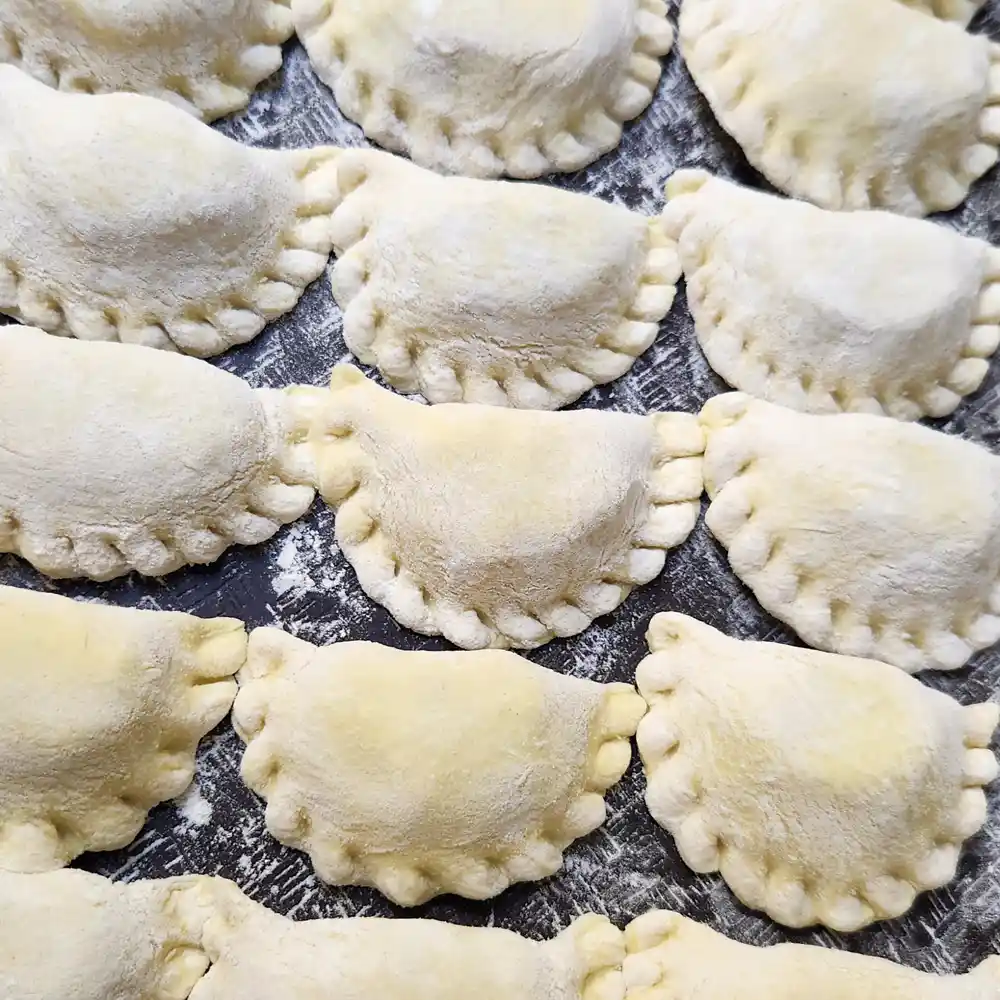 Handmade Polish pierogi ready to be cooked at Restaurant Relax in Greenpoint, Brooklyn