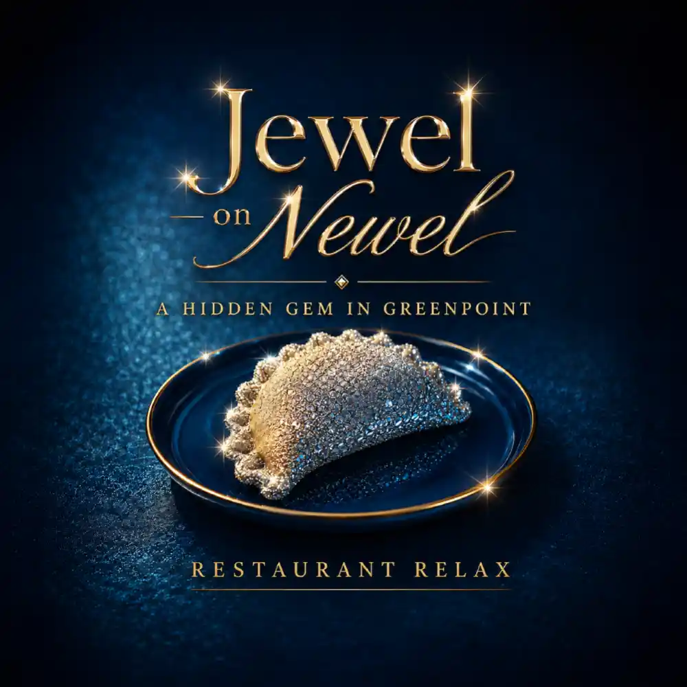 Jewel on Newel graphic for Restaurant Relax, a hidden gem in Greenpoint