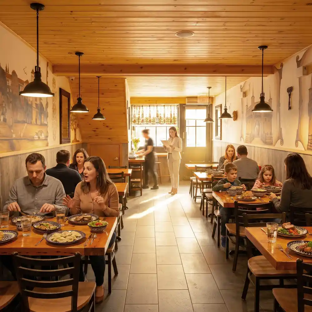 Guests enjoying Polish food inside Restaurant Relax in Greenpoint, Brooklyn
