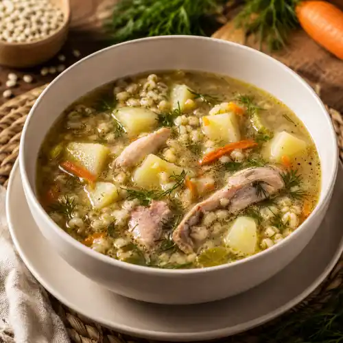 Traditional Polish barley soup, krupnik at Restaurant Relax in Greenpoint