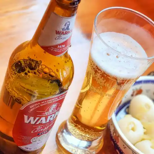Warka Classic Polish lager served at Restaurant Relax in Greenpoint